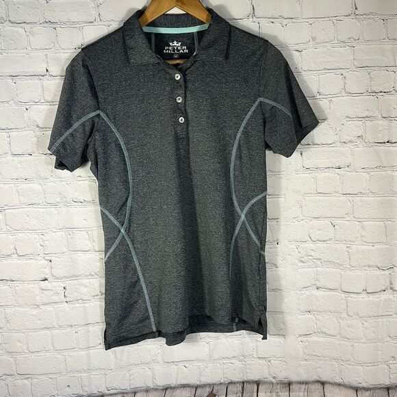 Peter Millar E4 Wicking 50+ UPH Heather Gray Polo Shirt Size M Medium - Picture 1 of 6